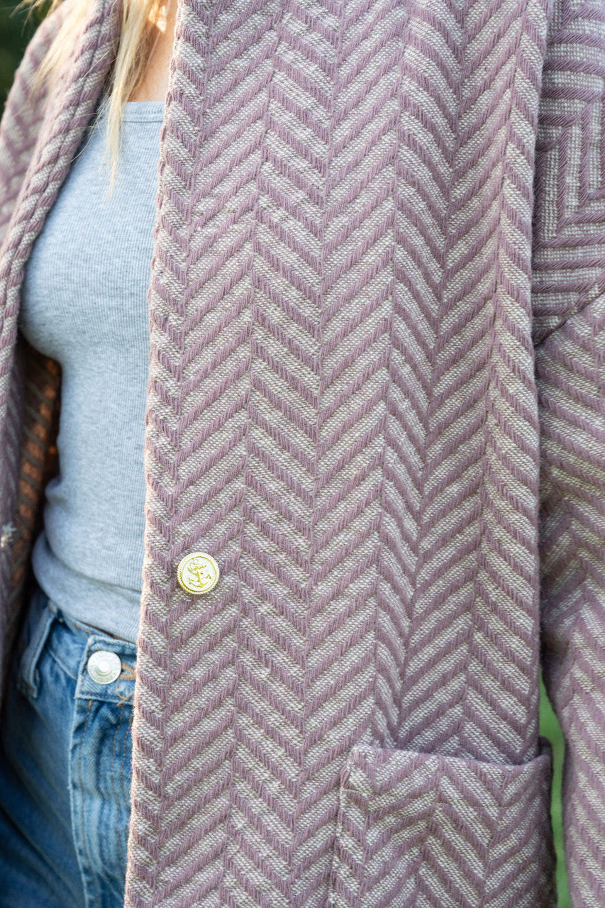 Portuguese Wool Pieper Coat in Blush Herringbone Made to Order