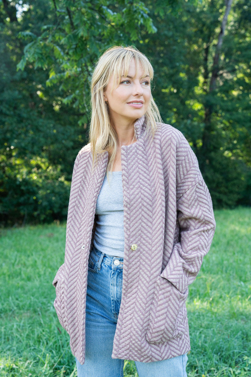 Portuguese Wool Pieper Coat in Blush Herringbone Made to Order