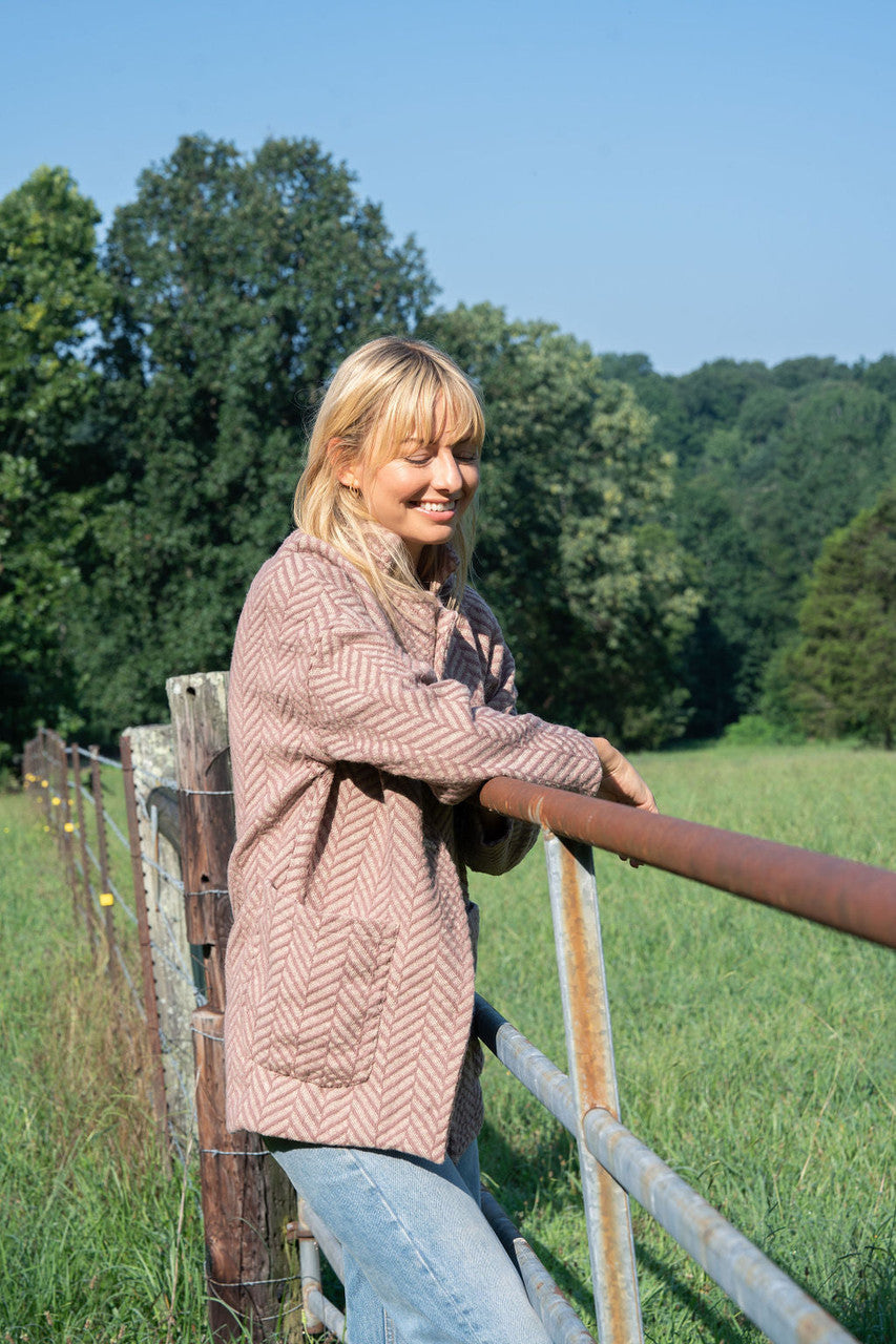 Portuguese Wool Pieper Coat in Blush Herringbone Made to Order