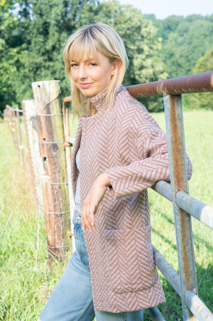 Portuguese Wool Pieper Coat in Blush Herringbone Made to Order