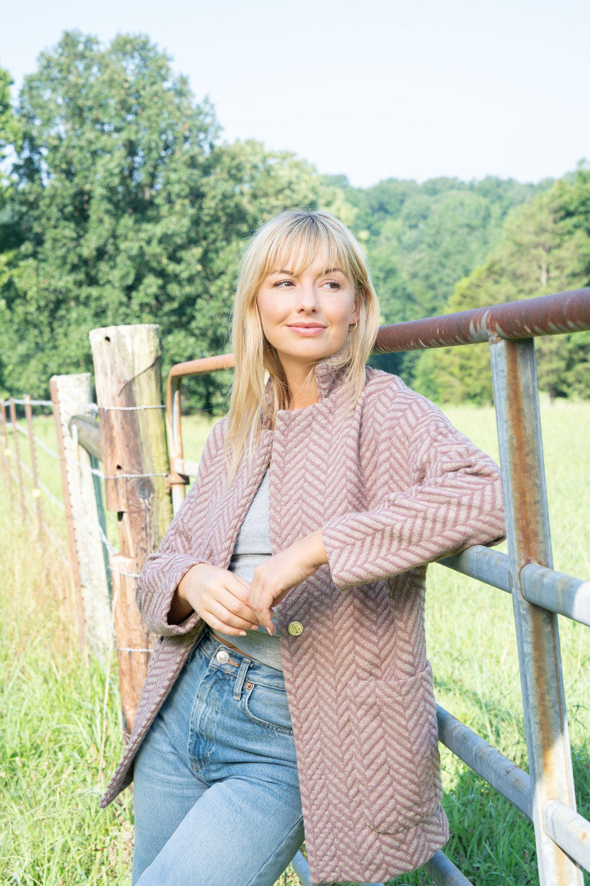Portuguese Wool Pieper Coat in Blush Herringbone Made to Order