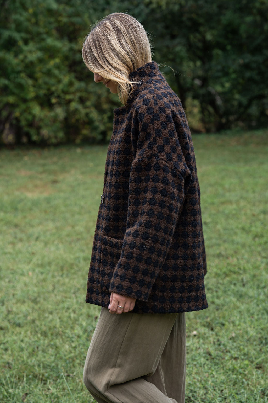 Portuguese Wool Pieper Coat in Black and Brown Check Made to Order
