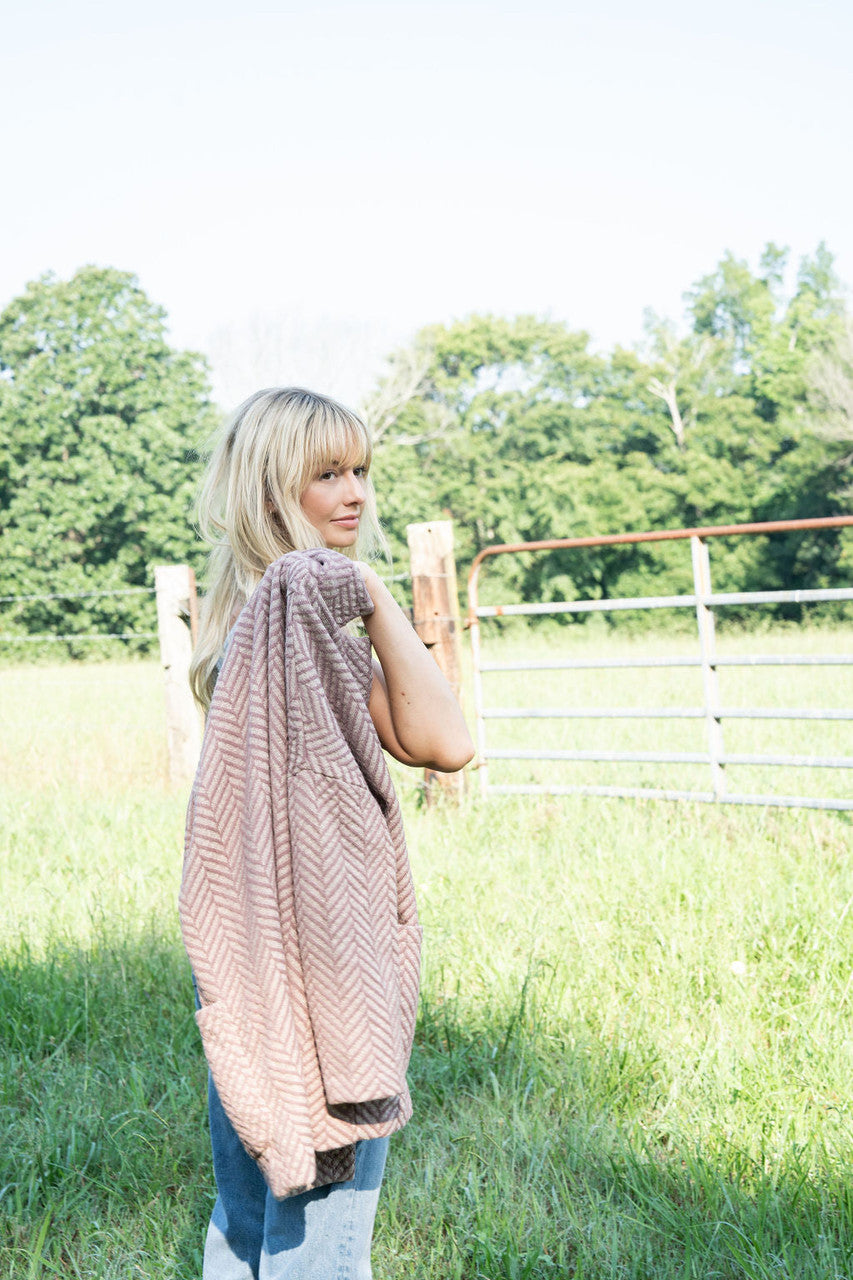 Portuguese Wool Pieper Coat in Blush Herringbone Made to Order