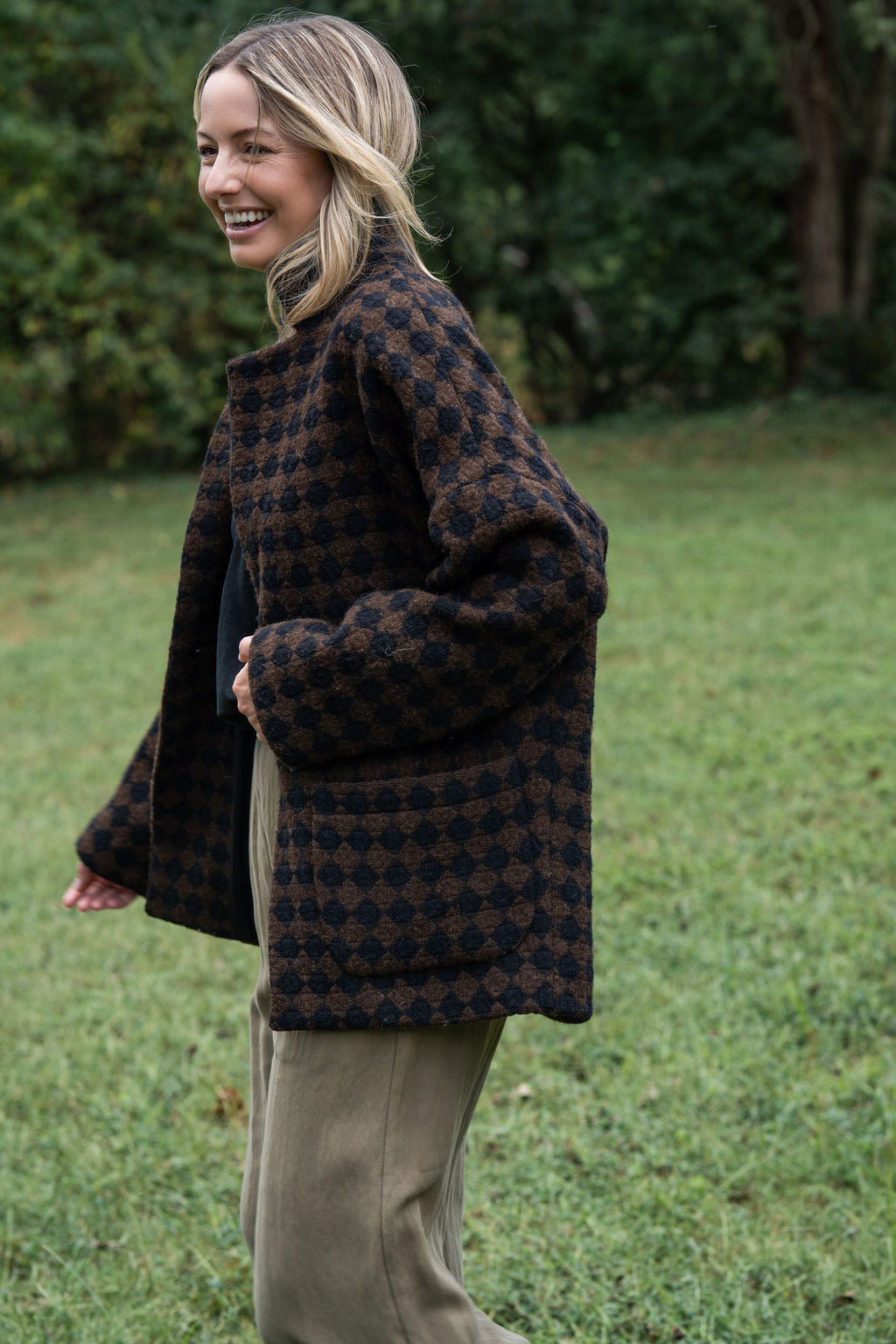 Portuguese Wool Pieper Coat in Black and Brown Check Made to Order