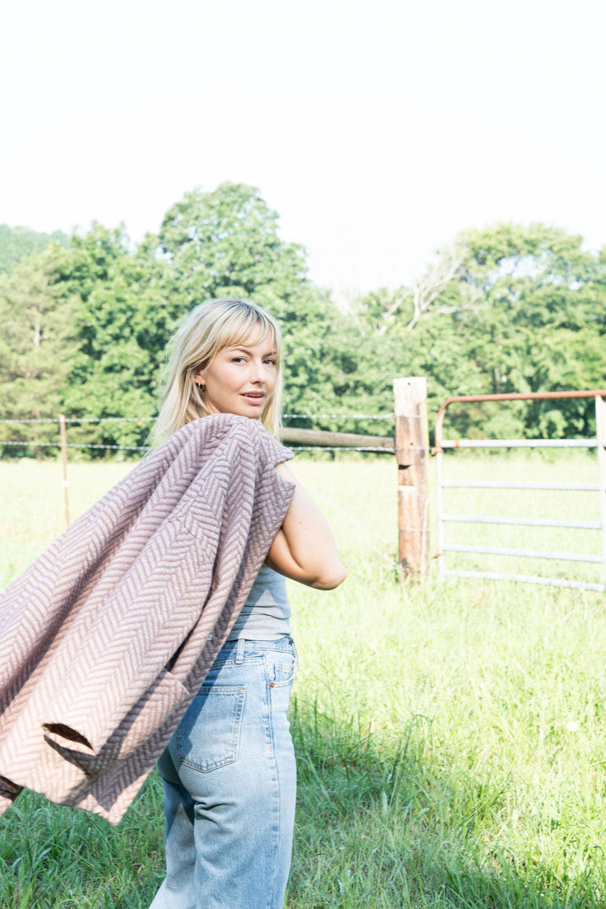 Portuguese Wool Pieper Coat in Blush Herringbone Made to Order