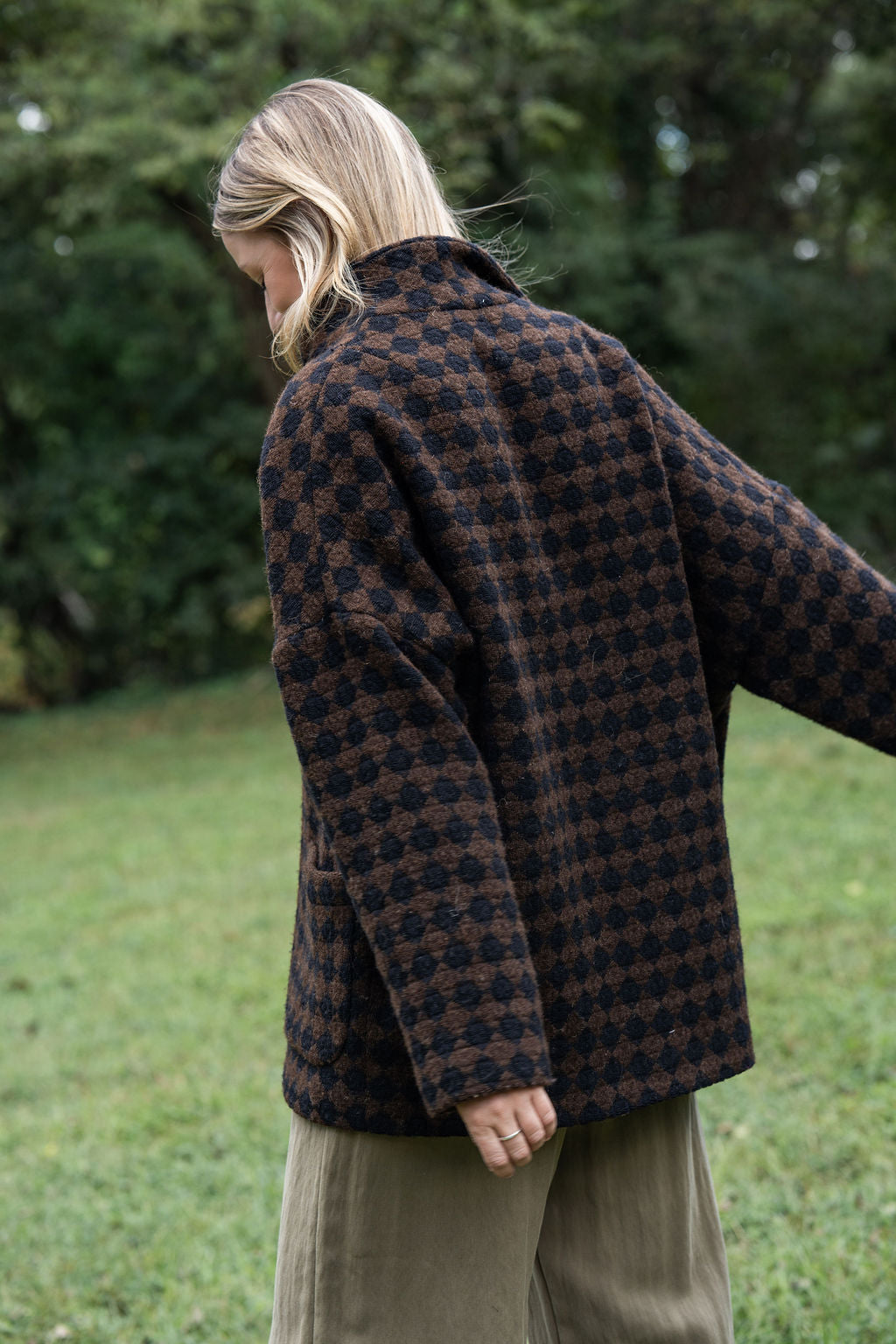 Portuguese Wool Pieper Coat in Black and Brown Check Made to Order