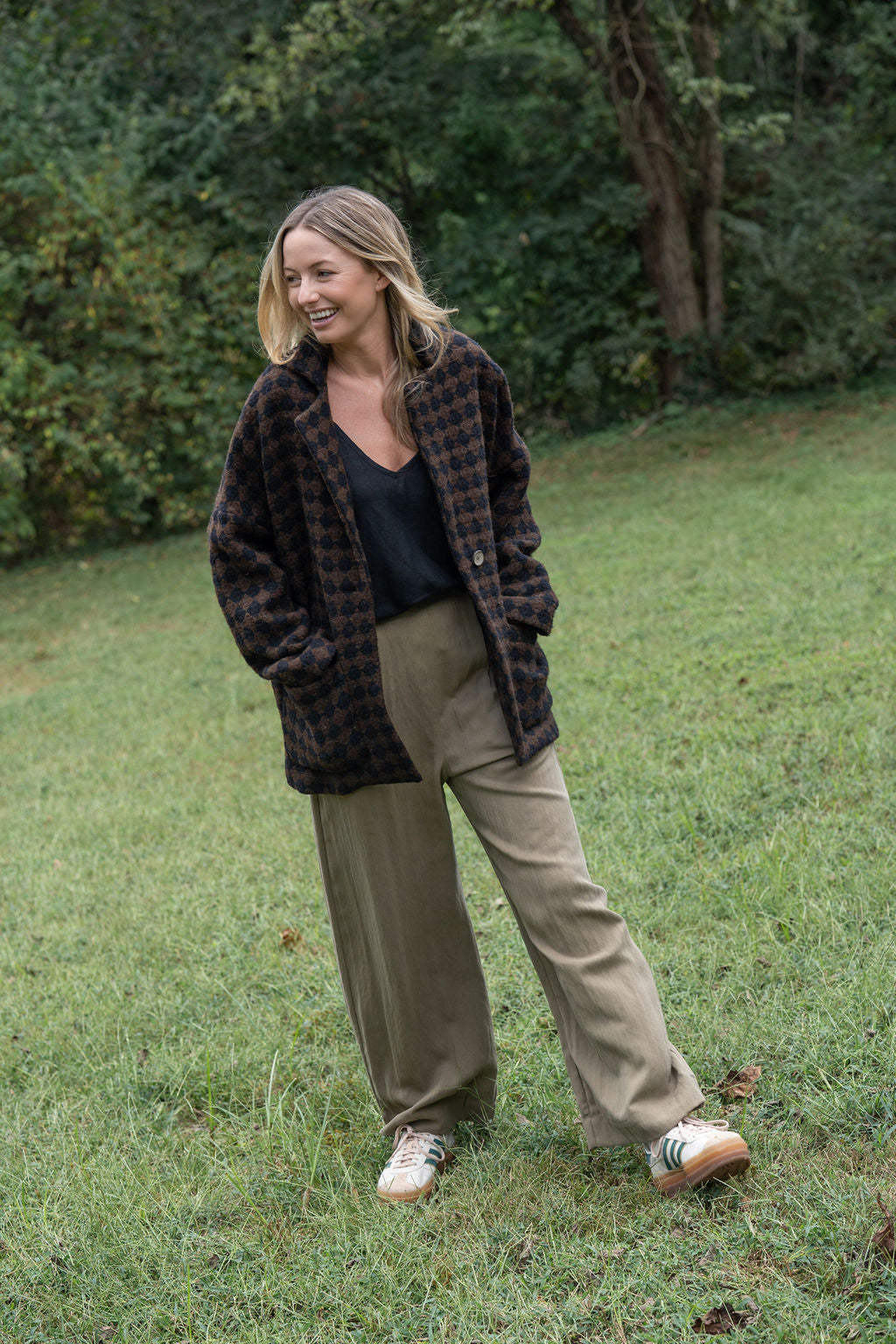 Portuguese Wool Pieper Coat in Black and Brown Check Made to Order