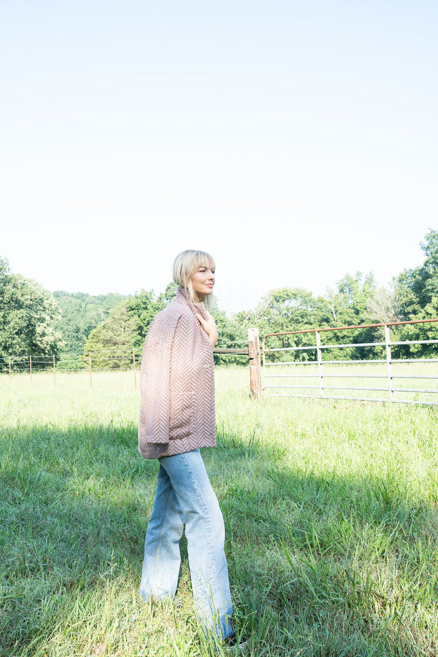 Portuguese Wool Pieper Coat in Blush Herringbone Made to Order