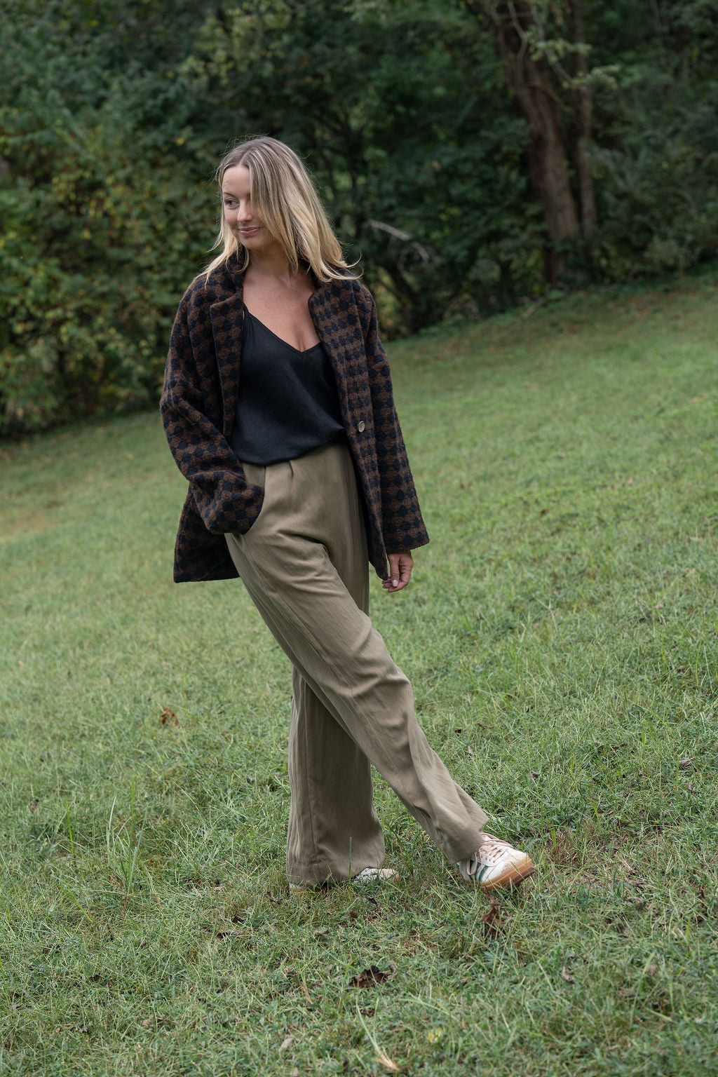 Portuguese Wool Pieper Coat in Black and Brown Check Made to Order