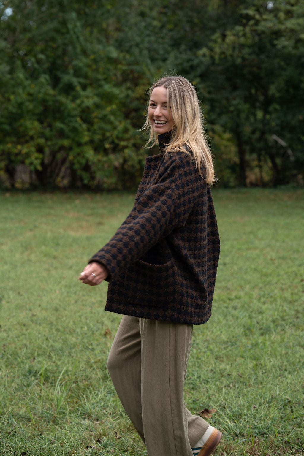 Portuguese Wool Pieper Coat in Black and Brown Check Made to Order