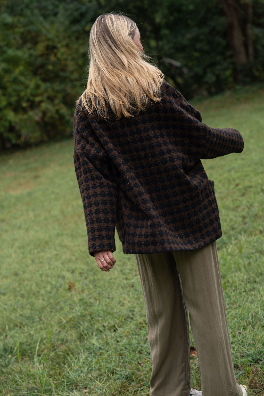Portuguese Wool Pieper Coat in Black and Brown Check Made to Order
