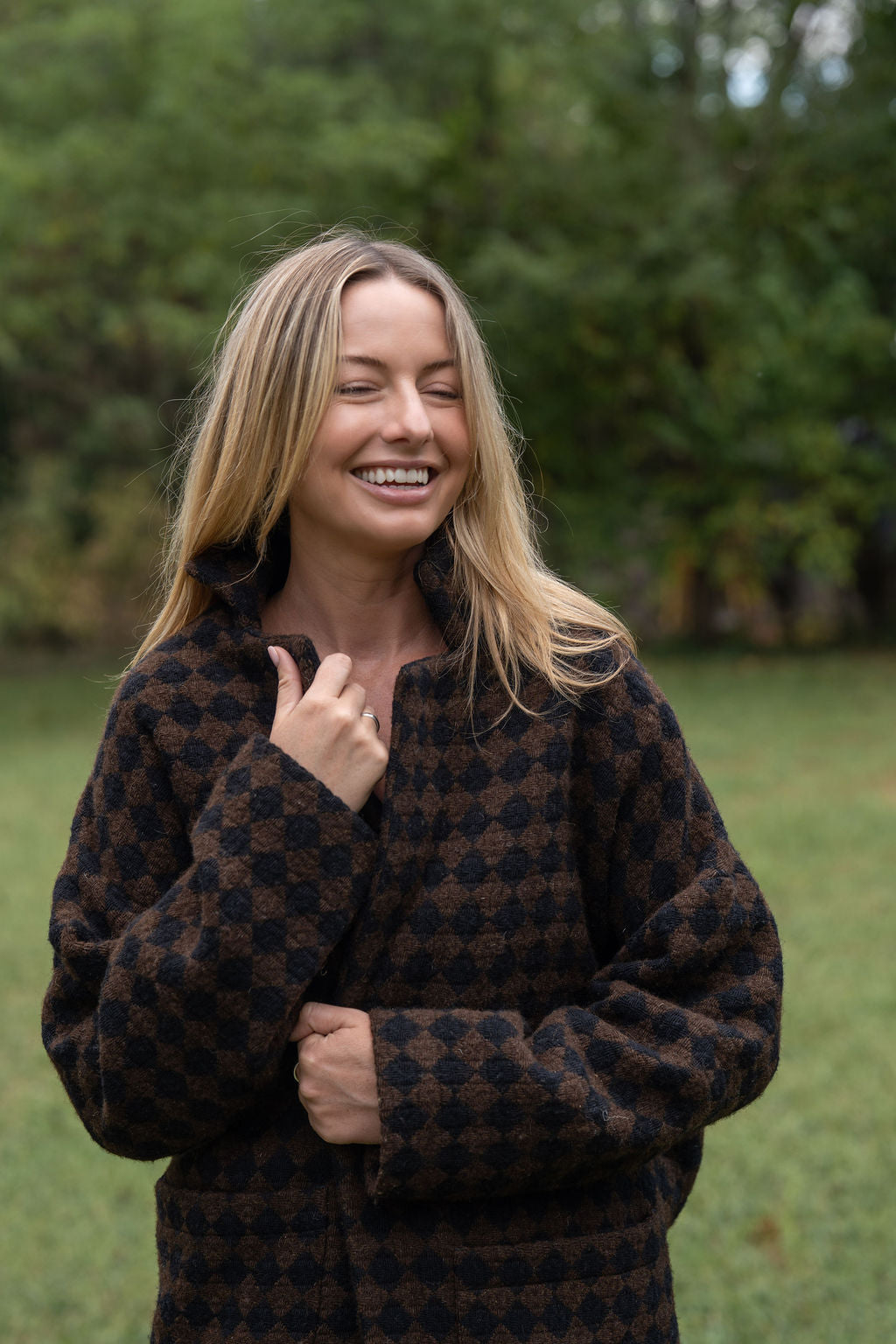 Portuguese Wool Pieper Coat in Black and Brown Check Made to Order