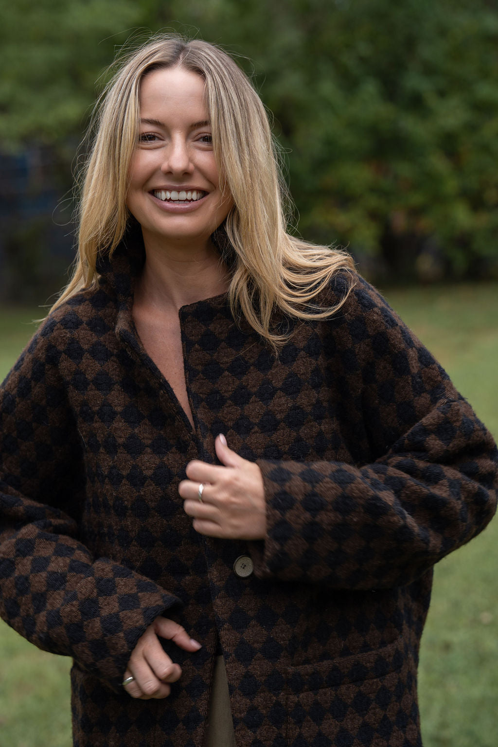 Portuguese Wool Pieper Coat in Black and Brown Check Made to Order