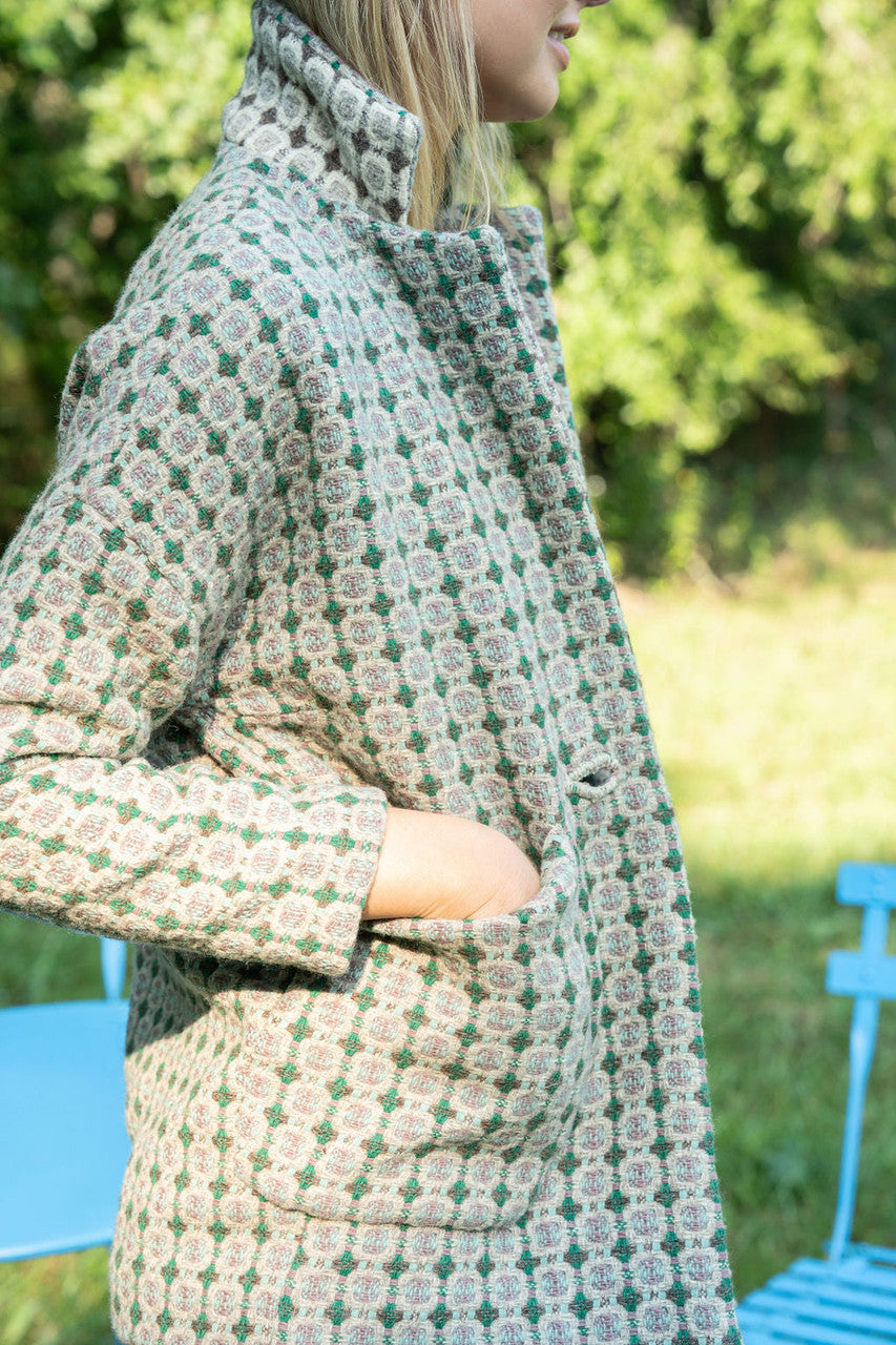 Portuguese Wool Pieper Coat in Mint Vintage Print Made to Order