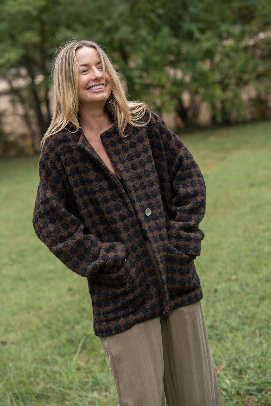 Portuguese Wool Pieper Coat in Black and Brown Check Made to Order