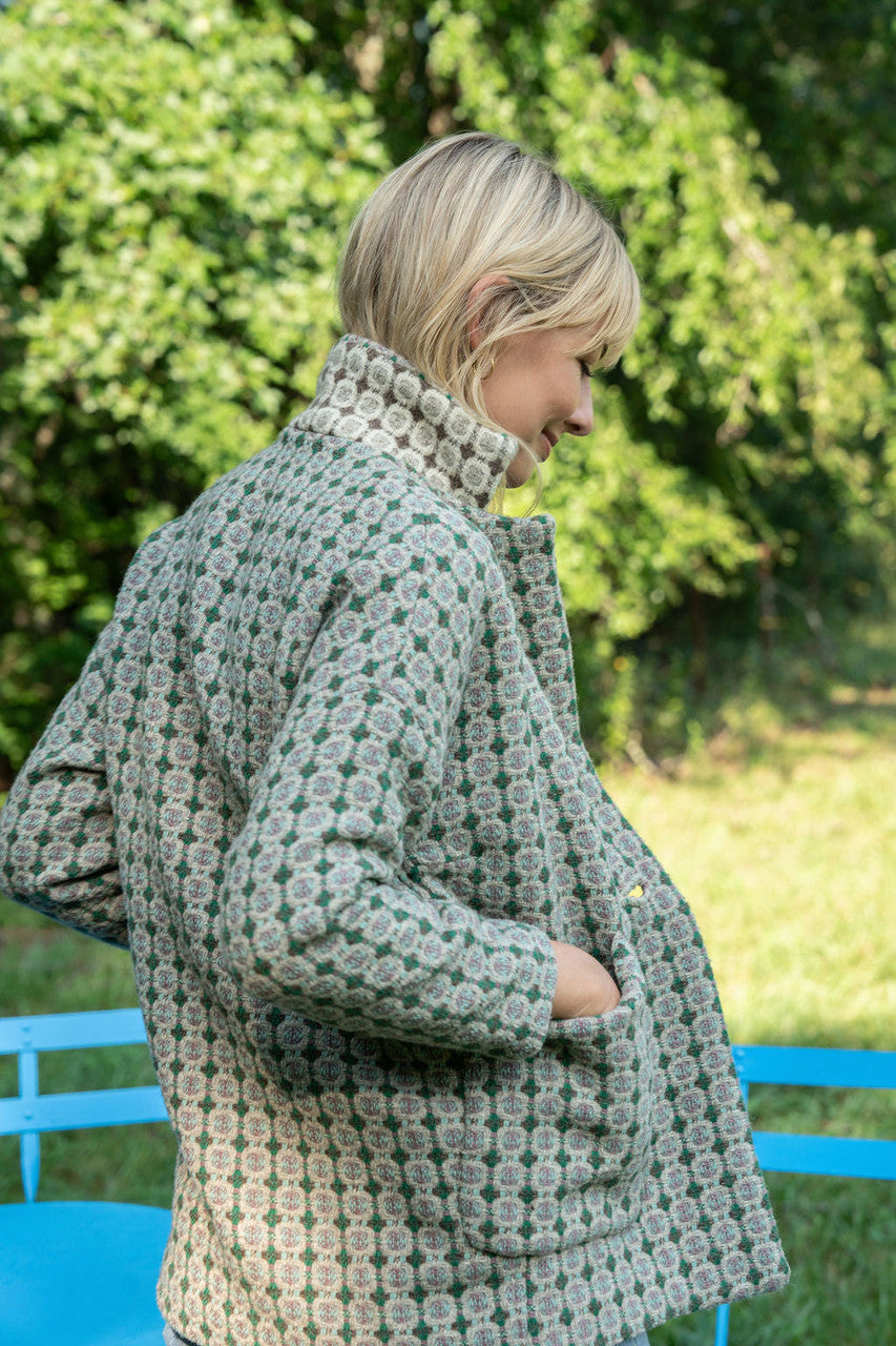 Portuguese Wool Pieper Coat in Mint Vintage Print Made to Order