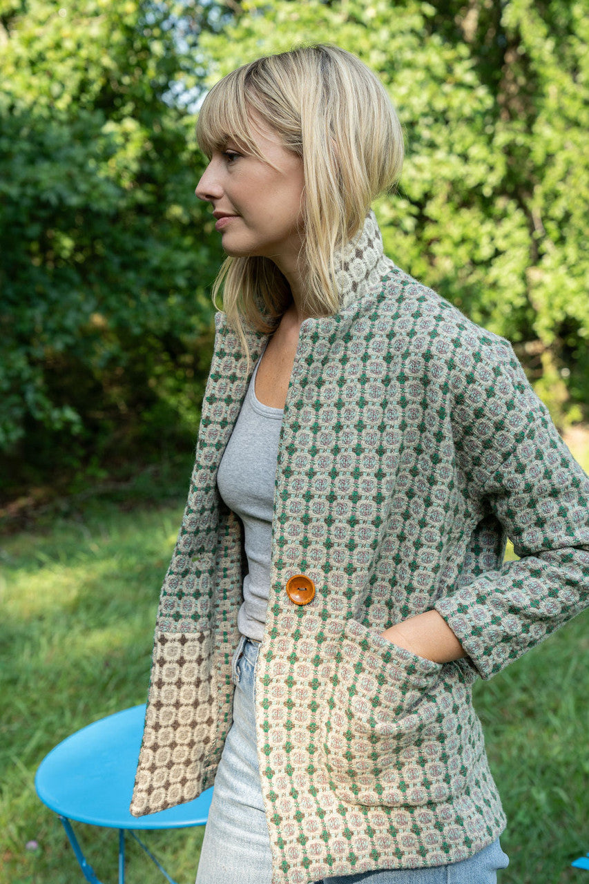 Portuguese Wool Pieper Coat in Mint Vintage Print Made to Order