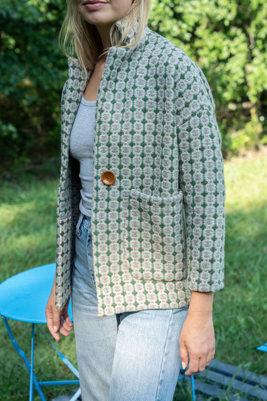 Portuguese Wool Pieper Coat in Mint Vintage Print Made to Order