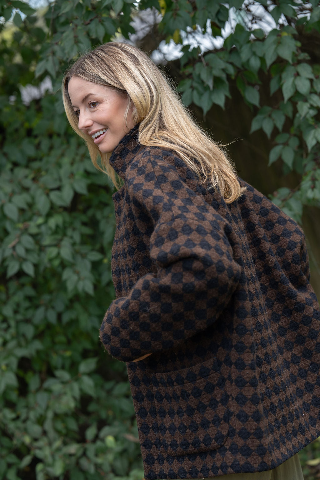 Portuguese Wool Pieper Coat in Black and Brown Check Made to Order