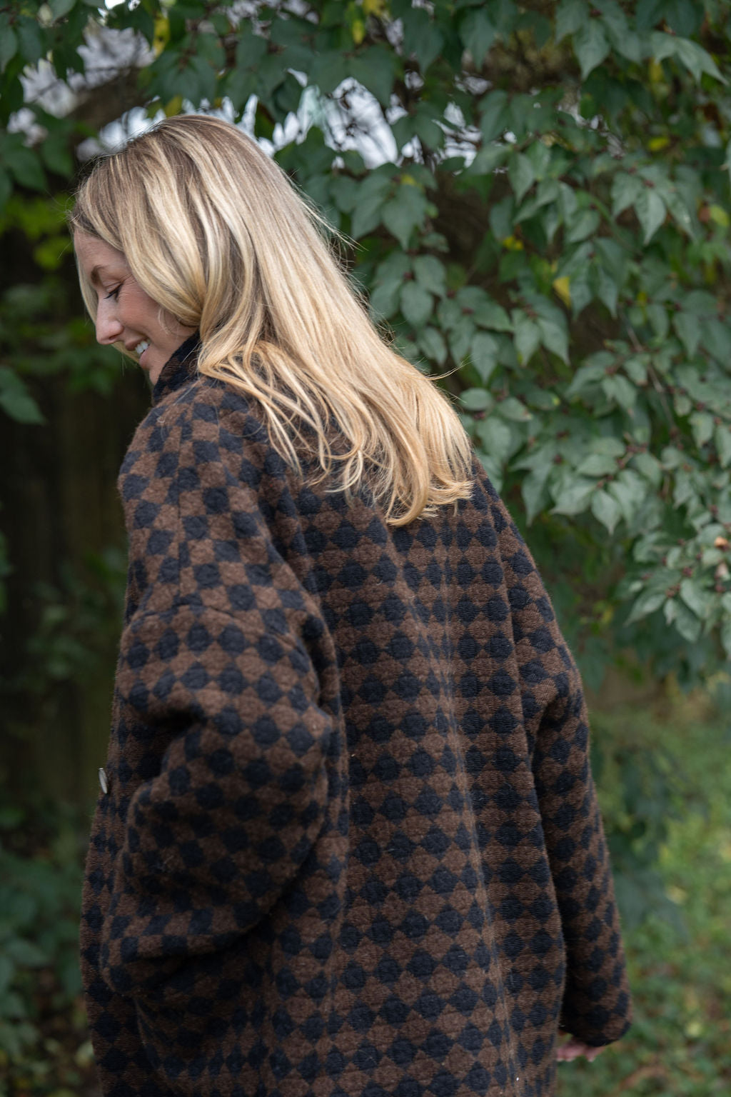 Portuguese Wool Pieper Coat in Black and Brown Check Made to Order