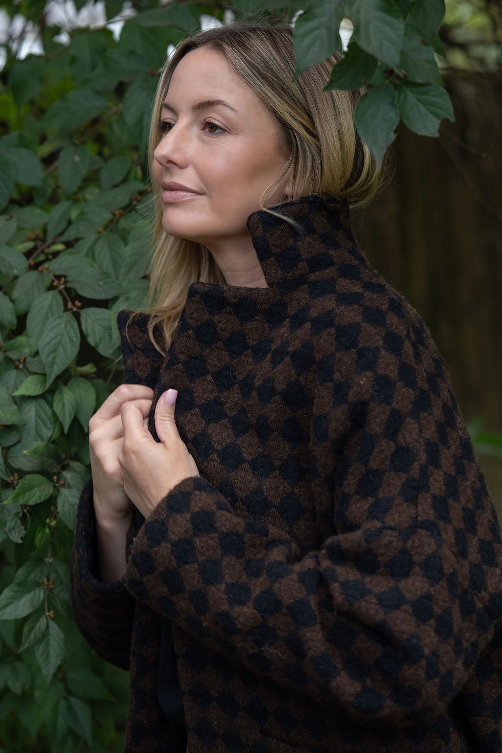 Portuguese Wool Pieper Coat in Black and Brown Check Made to Order
