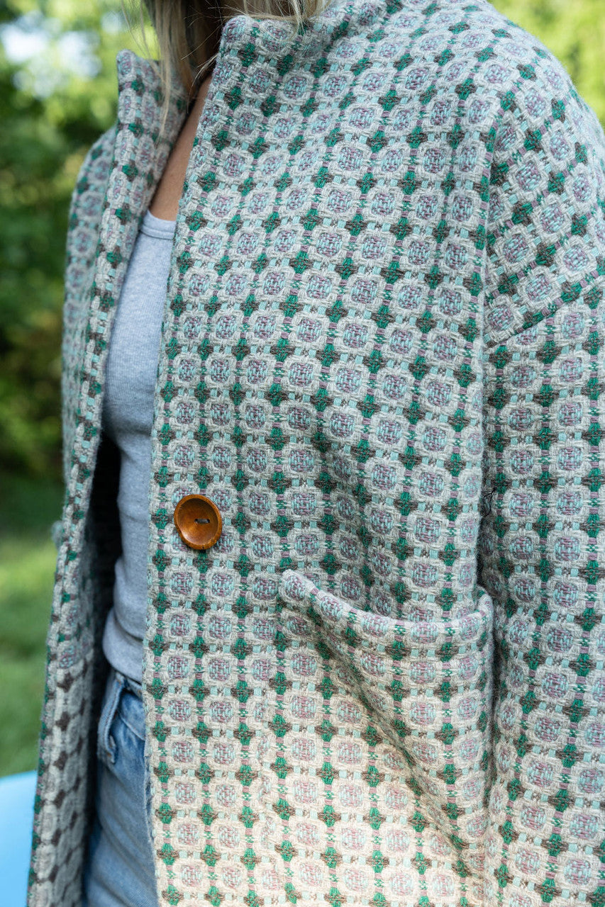 Portuguese Wool Pieper Coat in Mint Vintage Print Made to Order