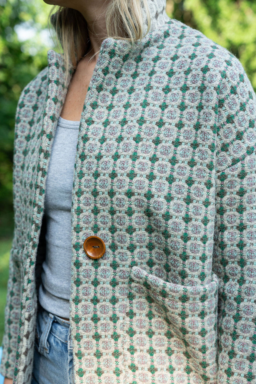 Portuguese Wool Pieper Coat in Mint Vintage Print Made to Order