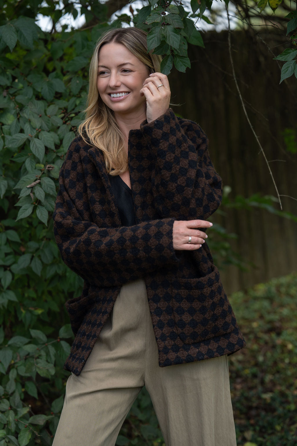 Portuguese Wool Pieper Coat in Black and Brown Check Made to Order