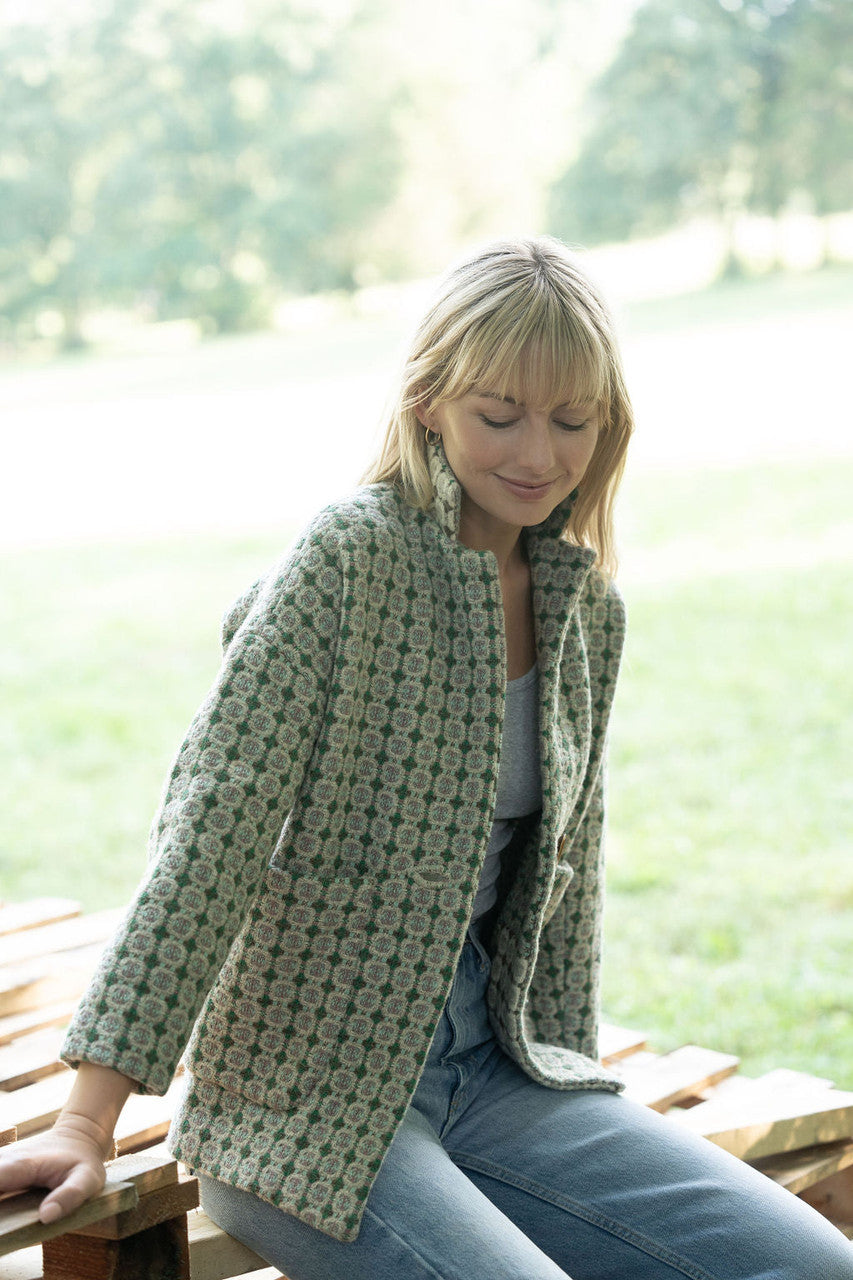 Portuguese Wool Pieper Coat in Mint Vintage Print Made to Order