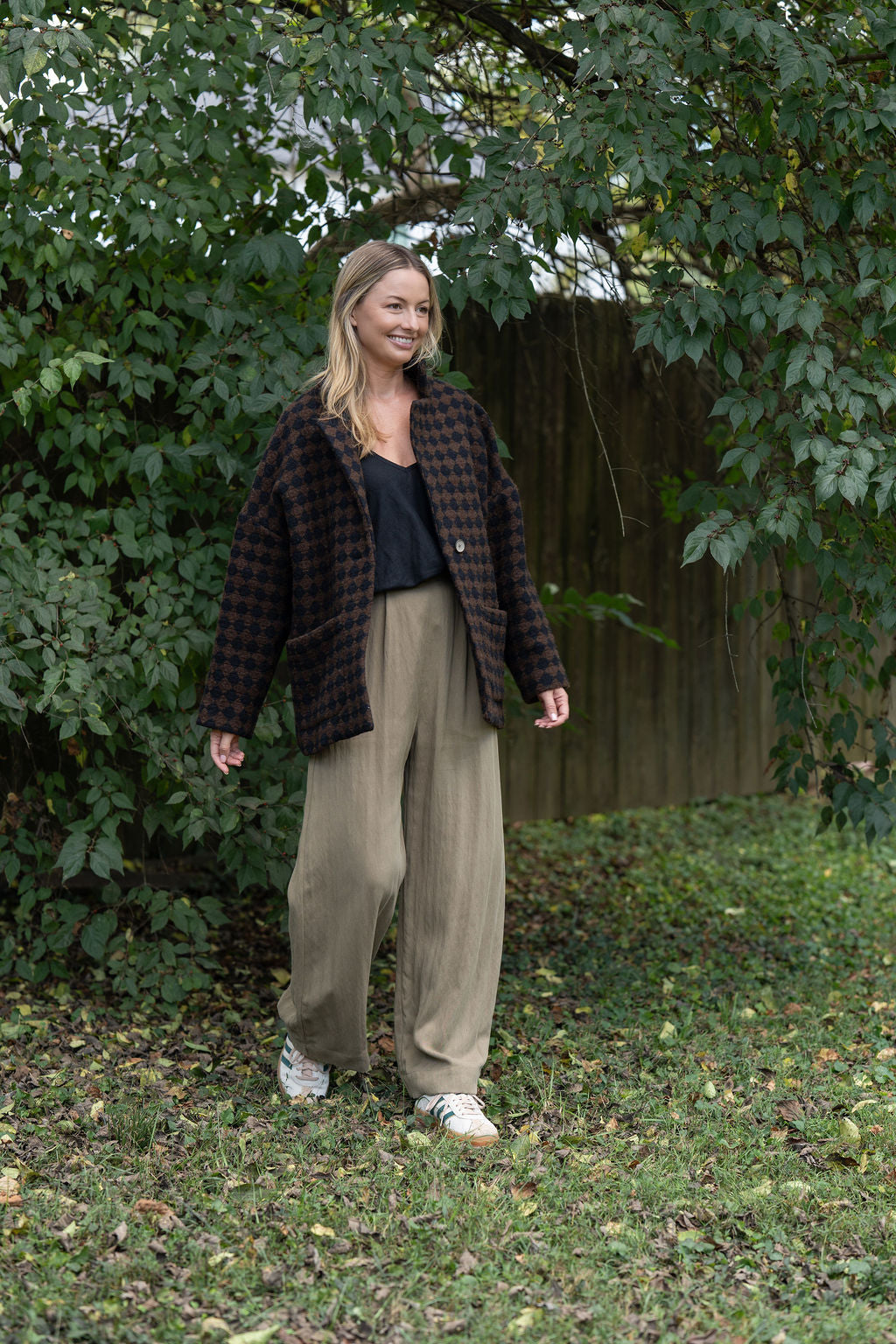 Portuguese Wool Pieper Coat in Black and Brown Check Made to Order