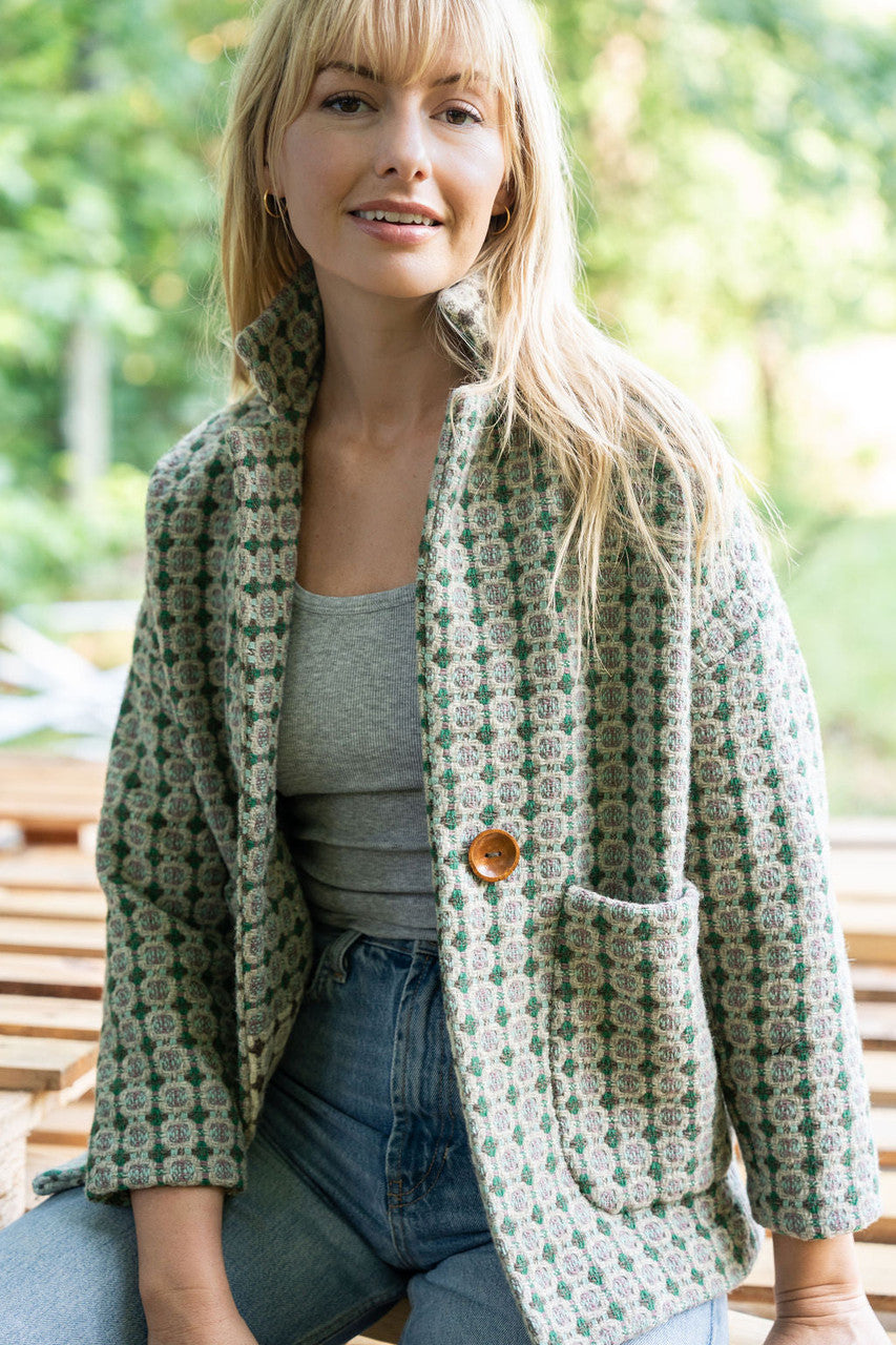 Portuguese Wool Pieper Coat in Mint Vintage Print Made to Order