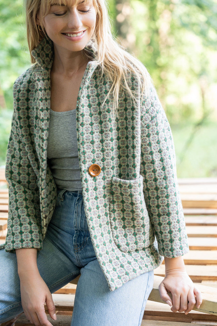 Portuguese Wool Pieper Coat in Mint Vintage Print Made to Order
