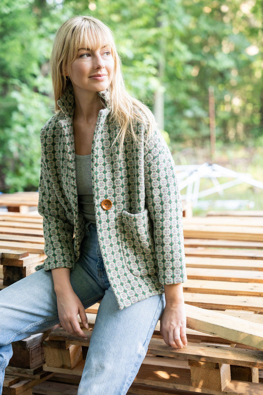 Portuguese Wool Pieper Coat in Mint Vintage Print Made to Order