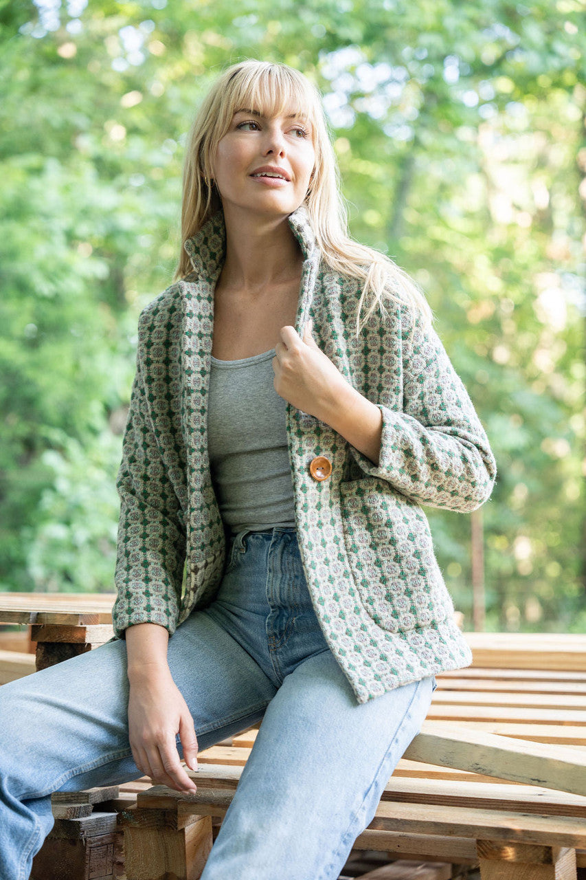 Portuguese Wool Pieper Coat in Mint Vintage Print Made to Order