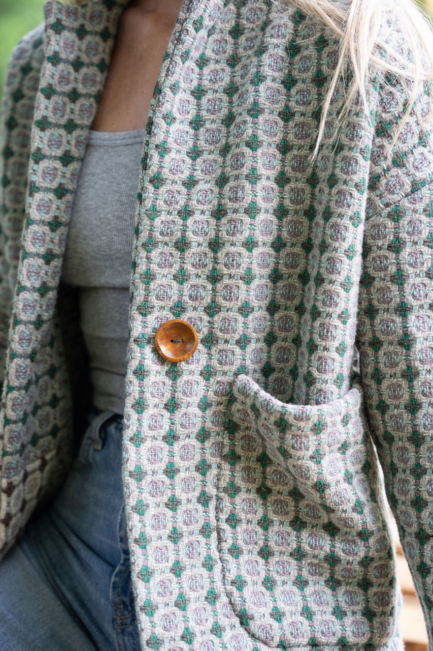 Portuguese Wool Pieper Coat in Mint Vintage Print Made to Order