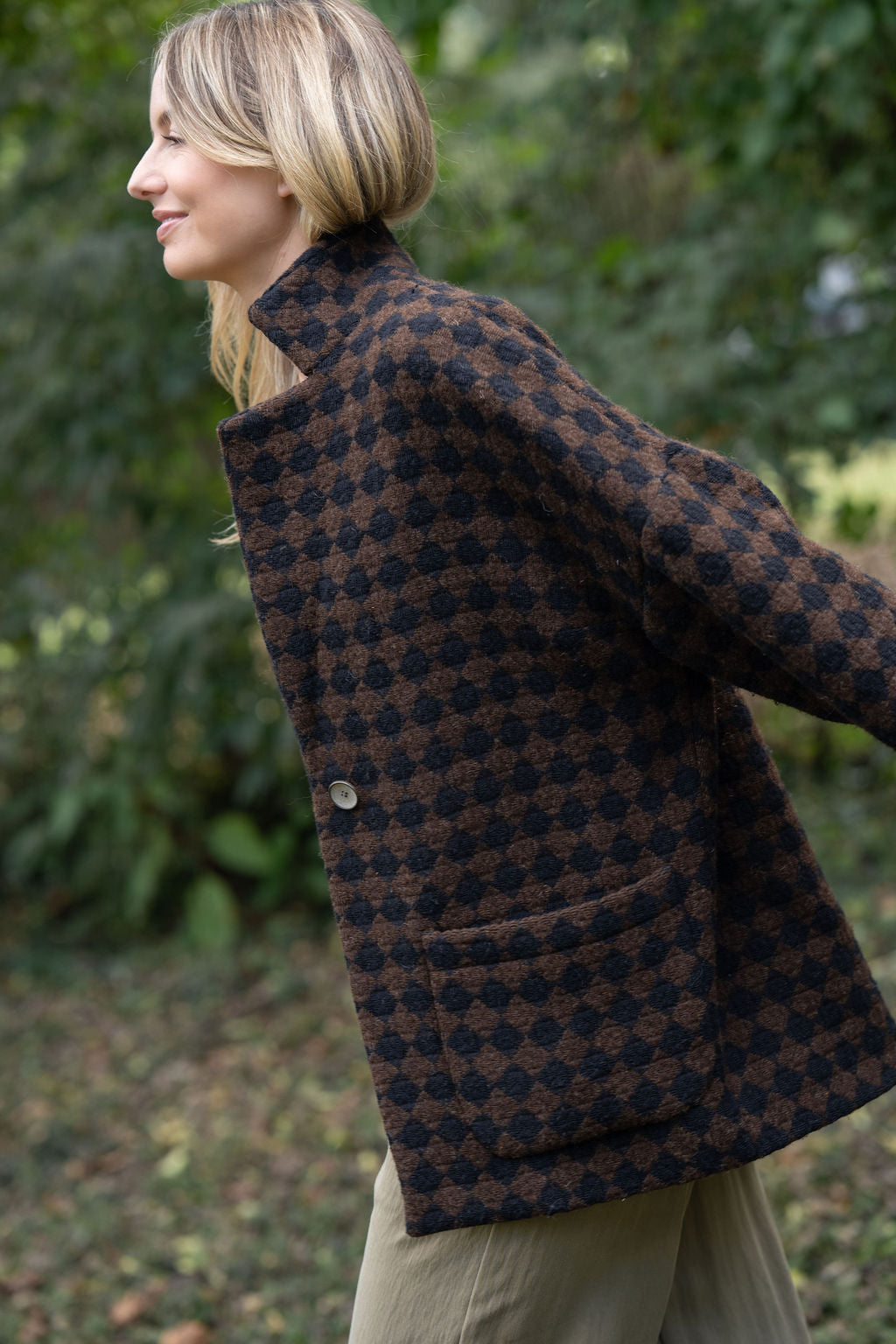 Portuguese Wool Pieper Coat in Black and Brown Check Made to Order