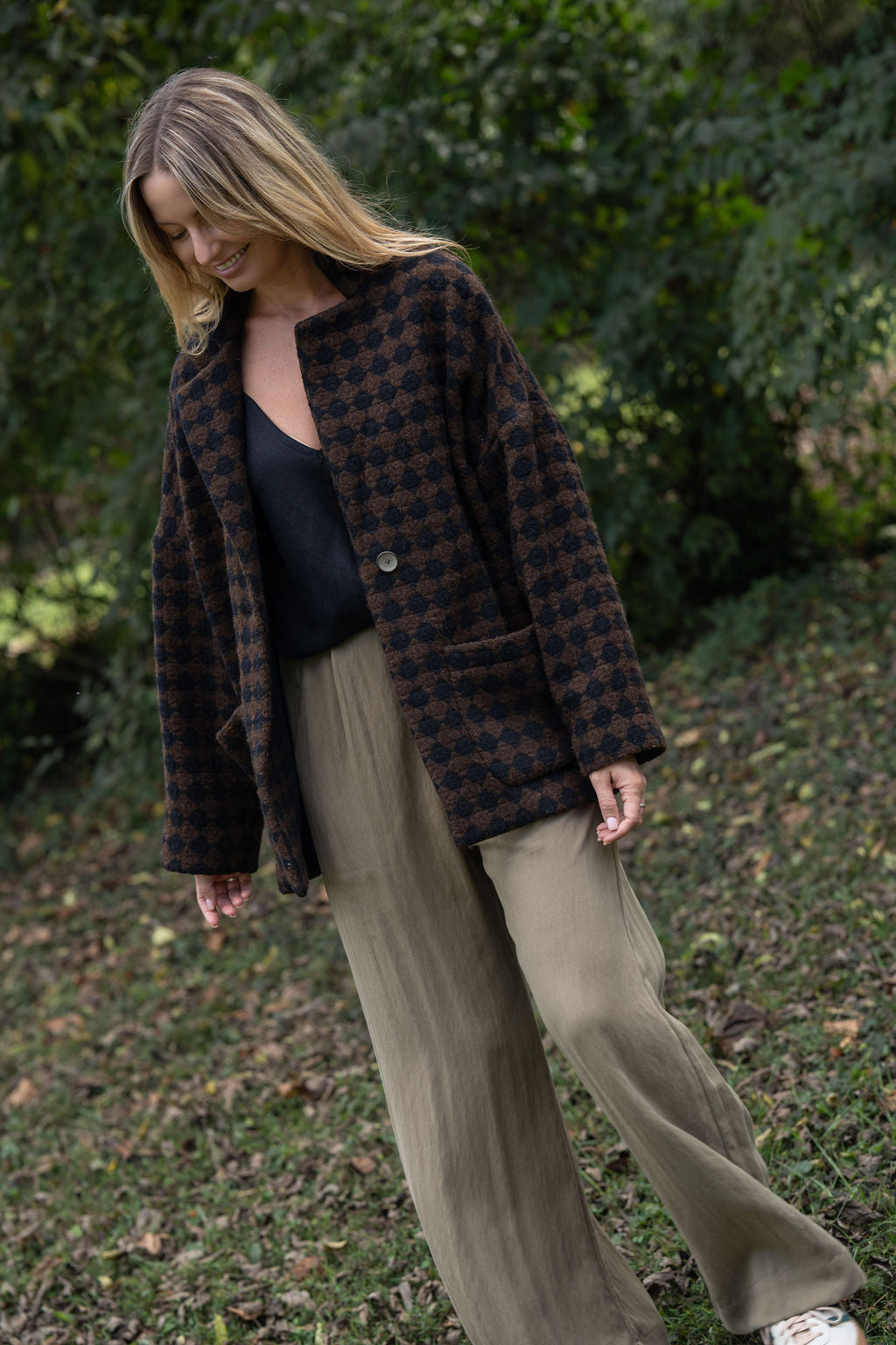 Portuguese Wool Pieper Coat in Black and Brown Check Made to Order
