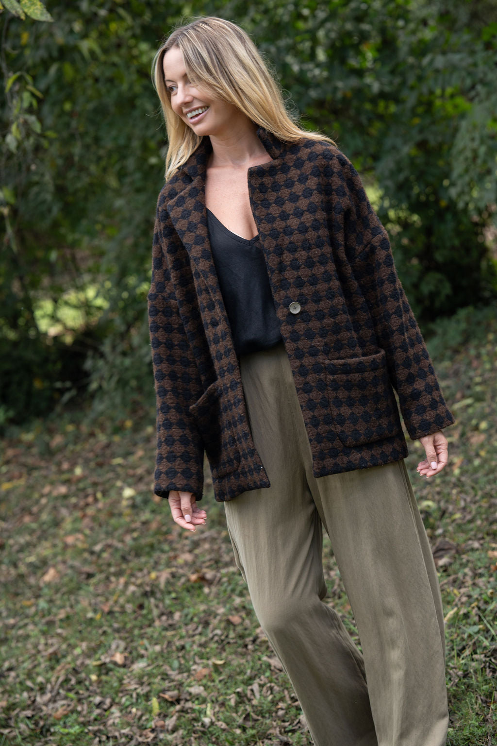 Portuguese Wool Pieper Coat in Black and Brown Check Made to Order