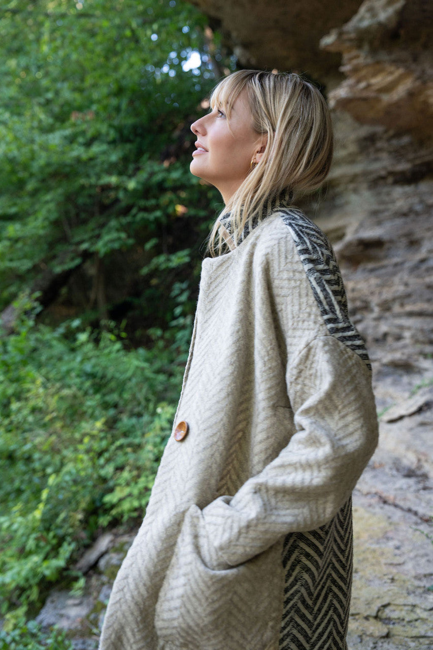 Portuguese Wool Pieper Coat in Neutral Mix-Match Herringbone Made to Order
