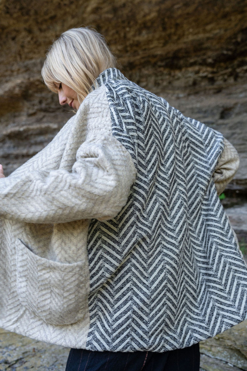 Portuguese Wool Pieper Coat in Neutral Mix-Match Herringbone Made to Order