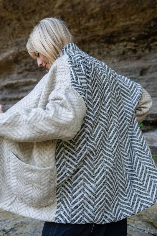 Portuguese Wool Pieper Coat in Neutral Mix-Match Herringbone Made to Order