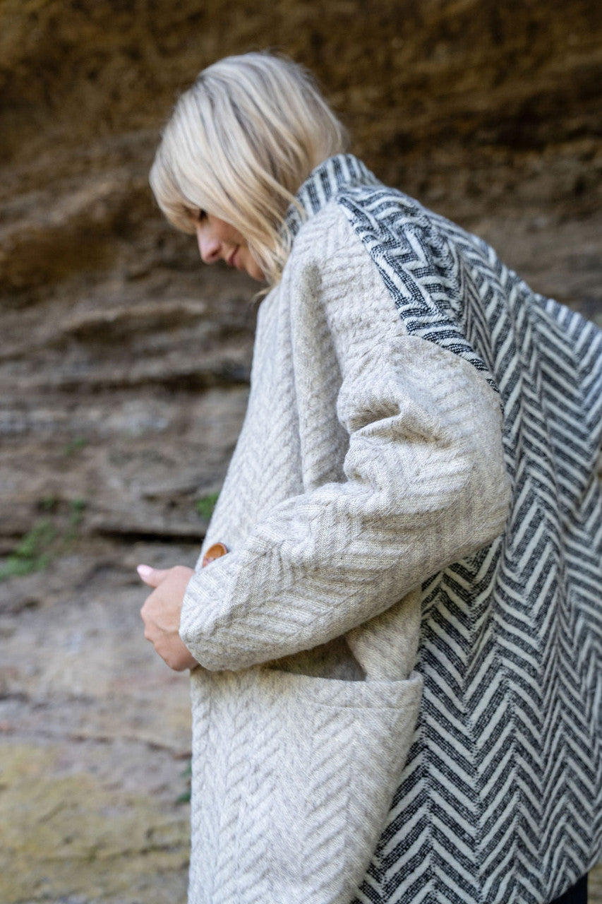 Portuguese Wool Pieper Coat in Neutral Mix-Match Herringbone Made to Order