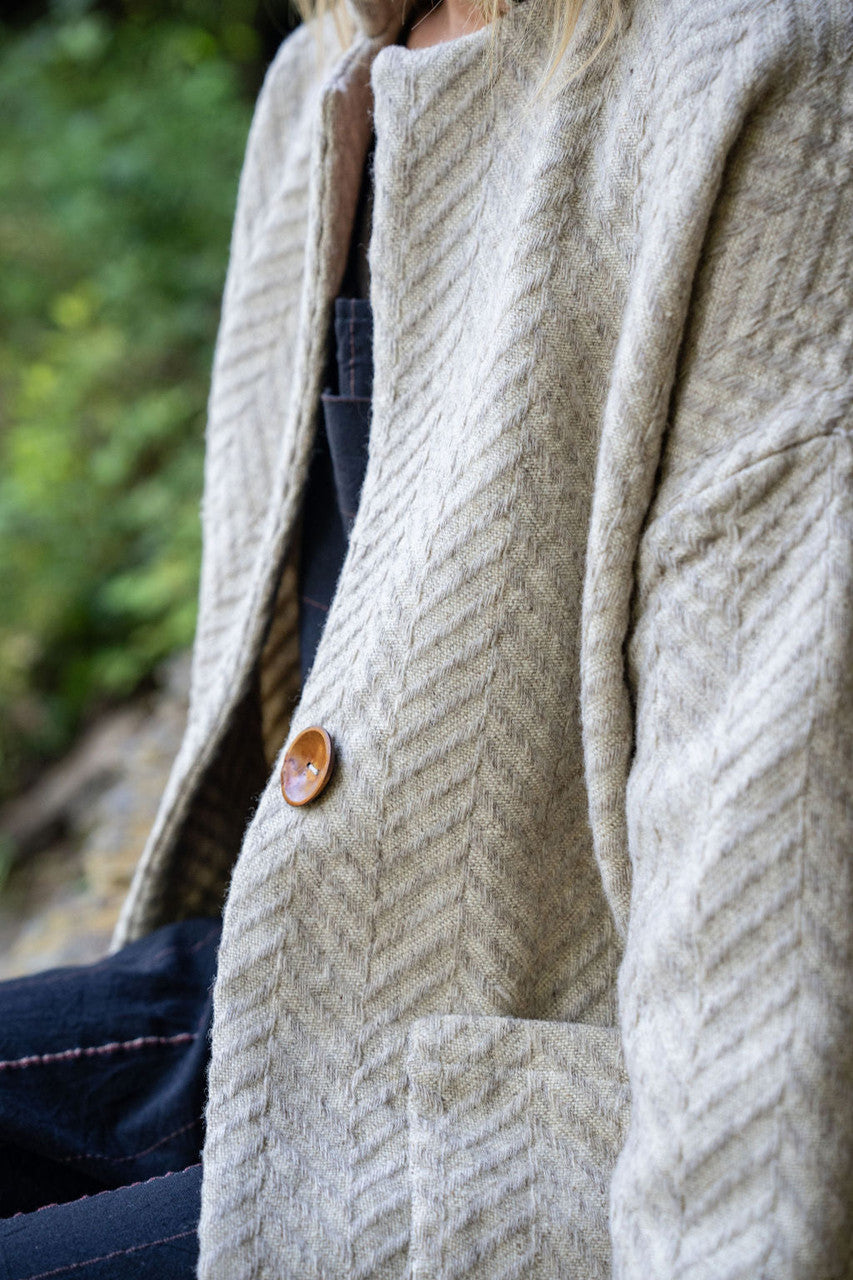 Portuguese Wool Pieper Coat in Neutral Mix-Match Herringbone Made to Order