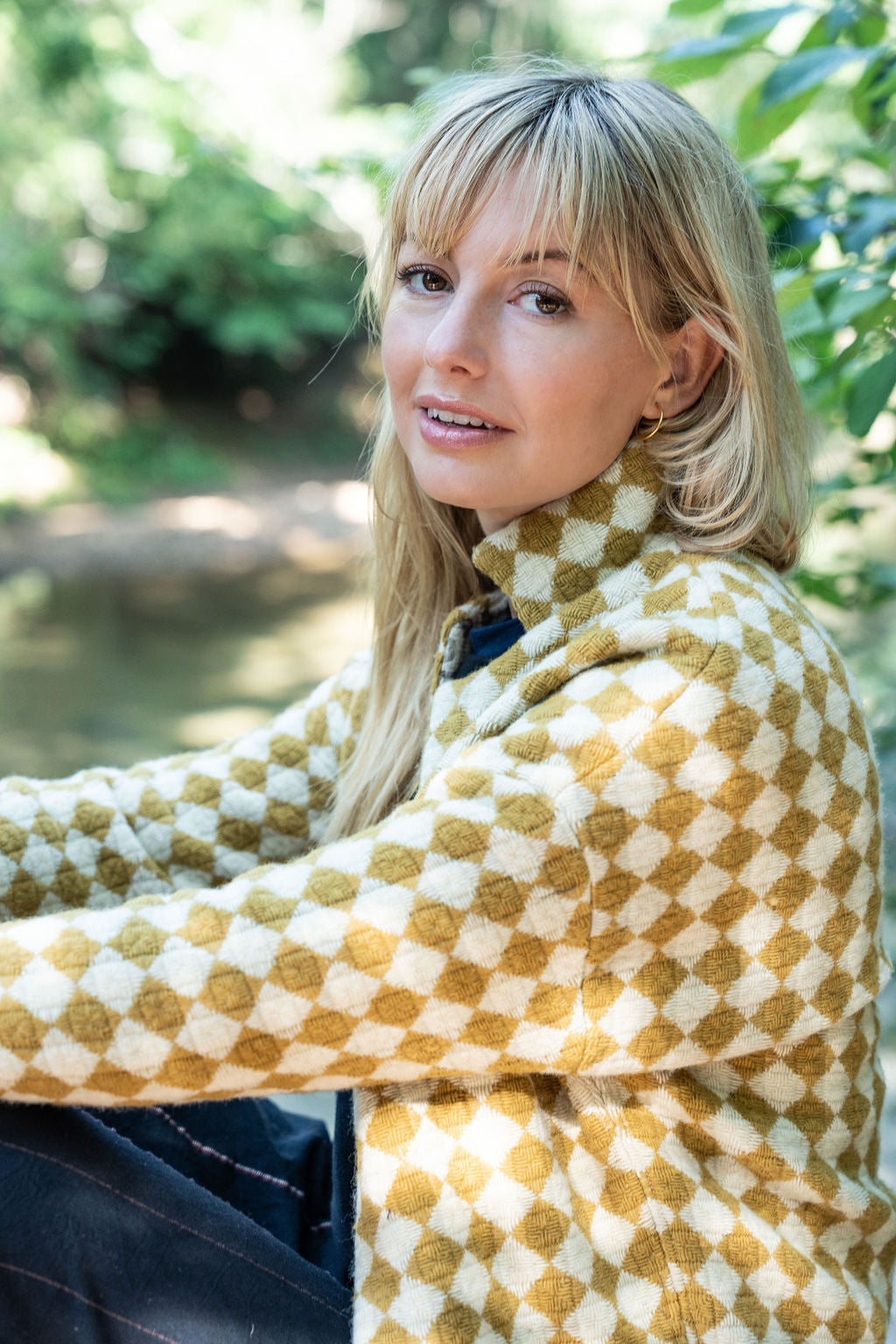 Portuguese Wool Pieper Coat in Mustard and Cream Check Made to Order