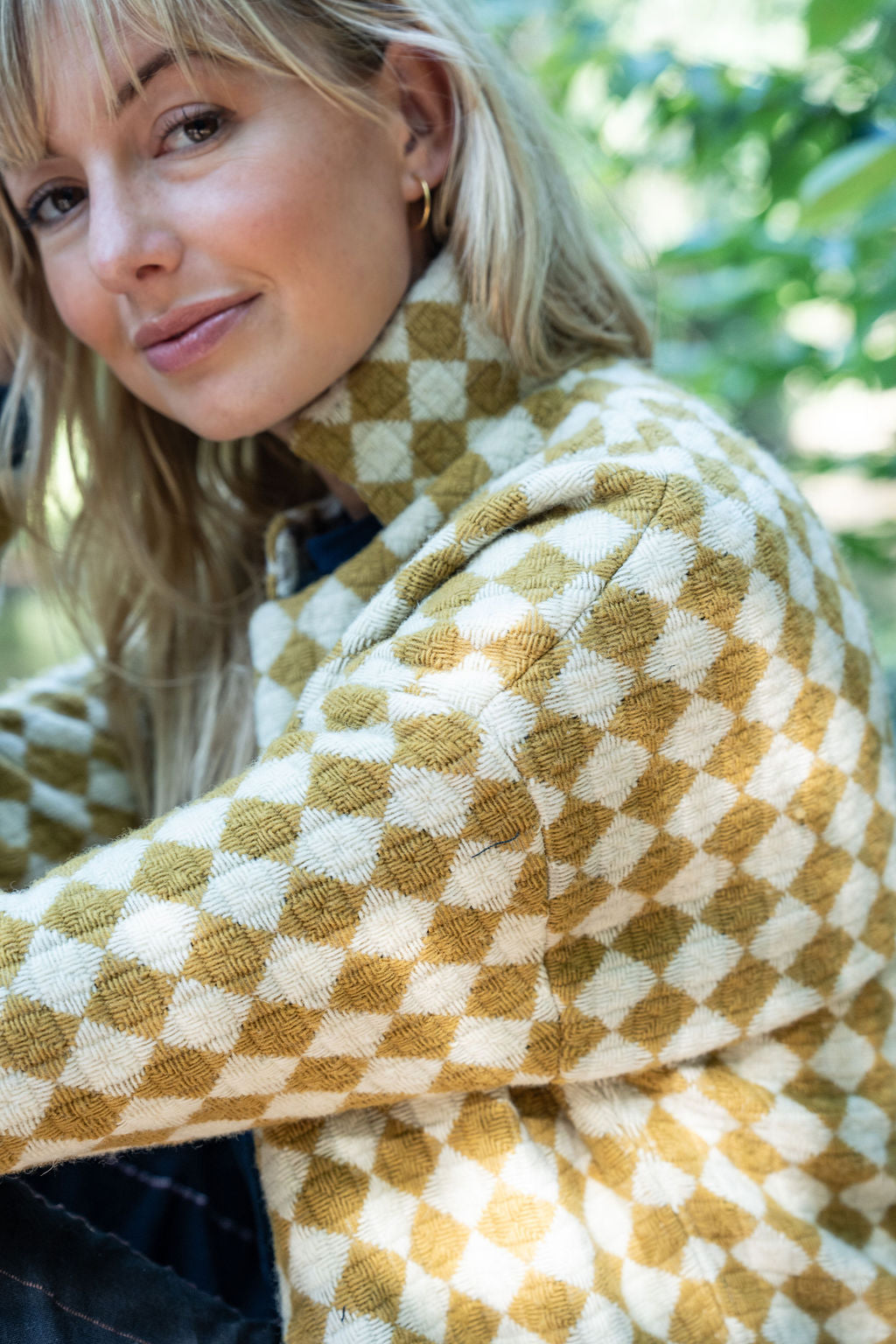 Portuguese Wool Pieper Coat in Mustard and Cream Check Made to Order