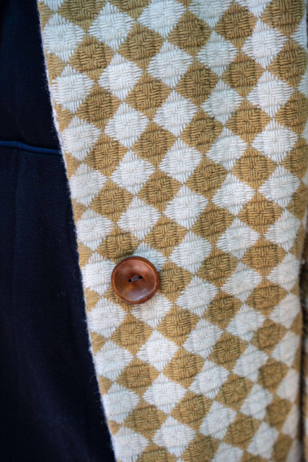 Portuguese Wool Pieper Coat in Mustard and Cream Check Made to Order