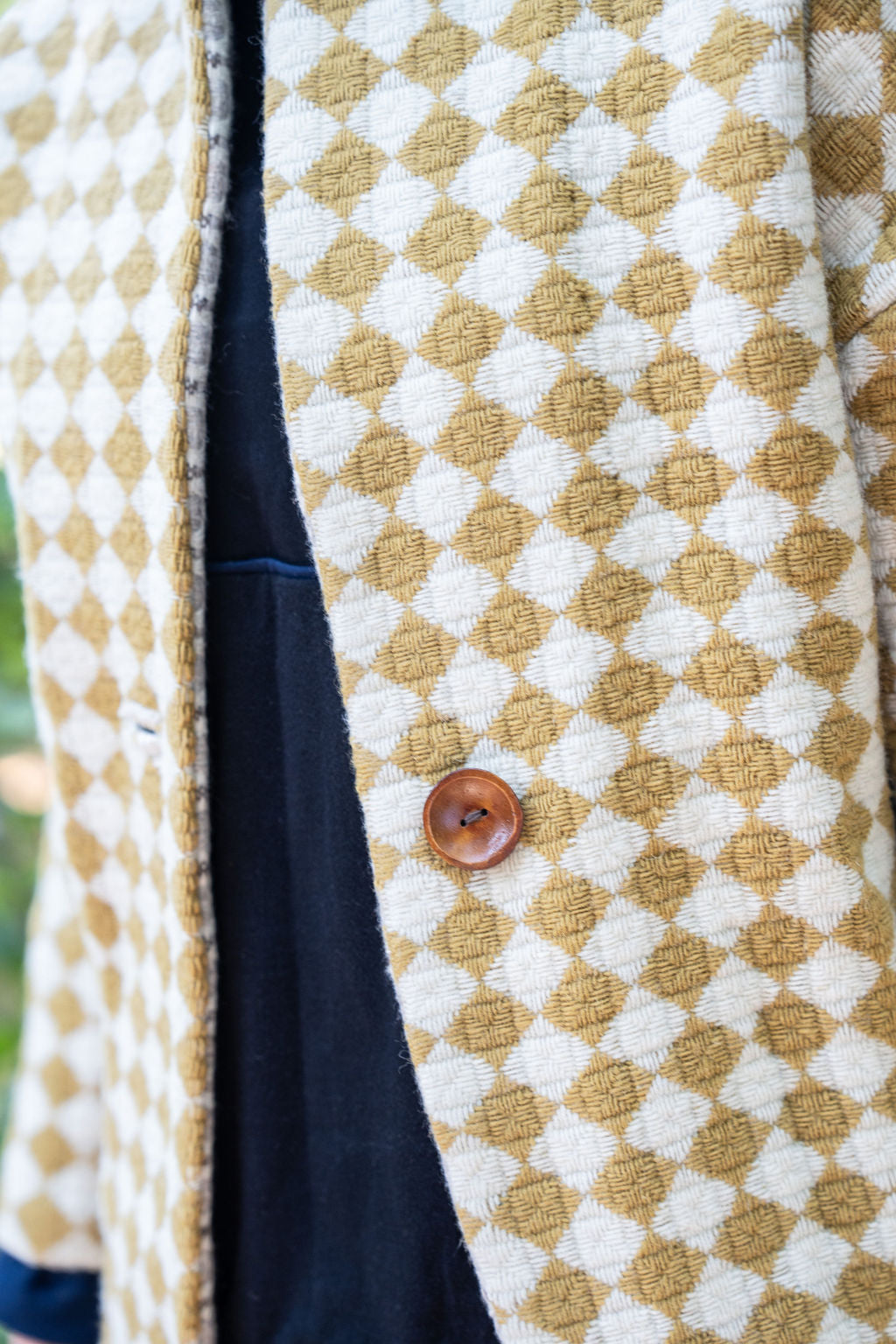 Portuguese Wool Pieper Coat in Mustard and Cream Check Made to Order