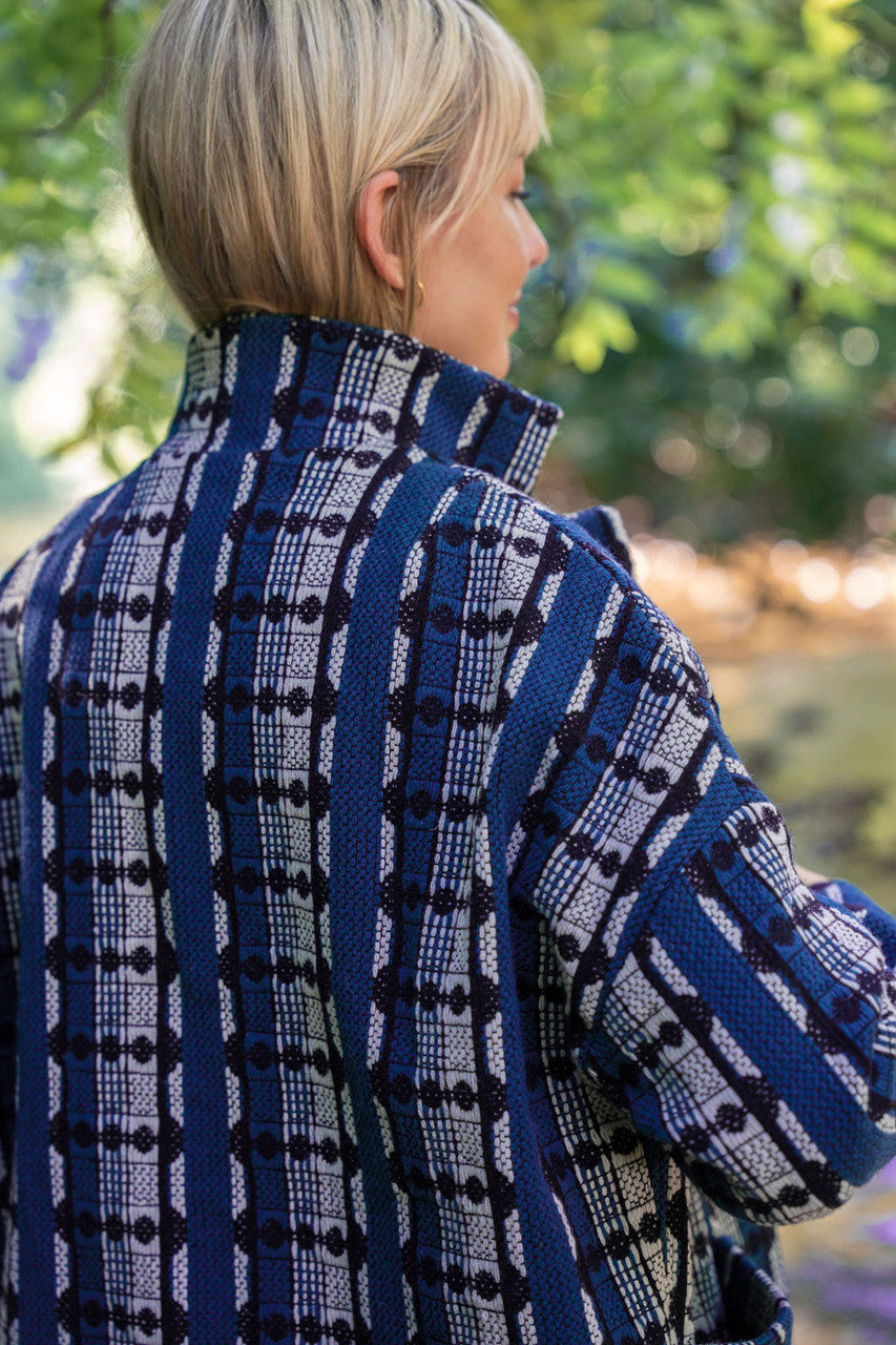 Portuguese Wool Pieper Coat in Teal and Black Vintage Print Made to Order