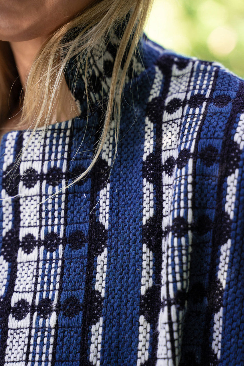 Portuguese Wool Pieper Coat in Teal and Black Vintage Print Made to Order