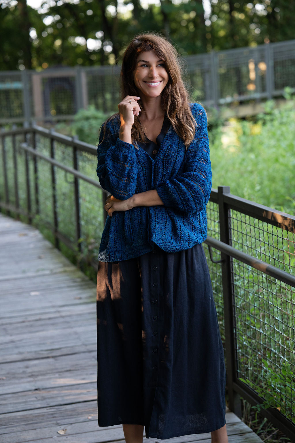 Perry Gathered Midi Skirt in Black Linen